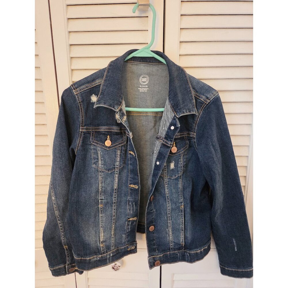 Girls Distressed Classic Denim Jean Jacket - Size XL 14-16